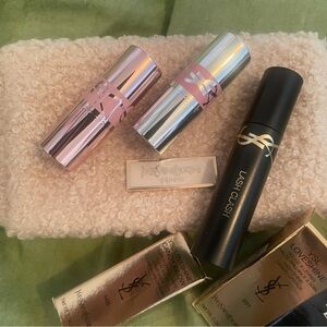 Yves Saint Laurent Lipstick Duo with Black Mascara and Toiletry Bag